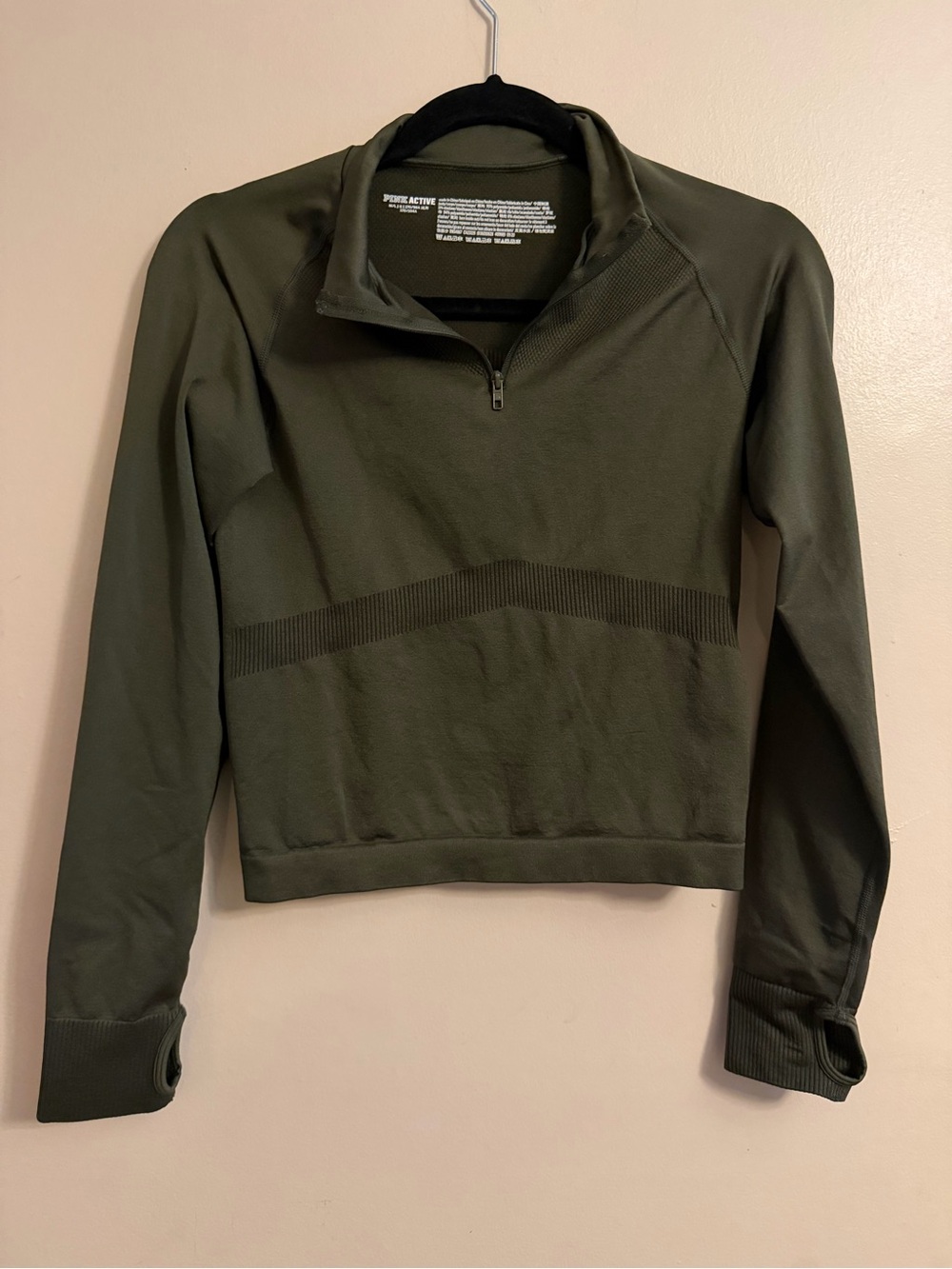 PINK Victoria's Secret Olive Green Half-Zip Crop Top
